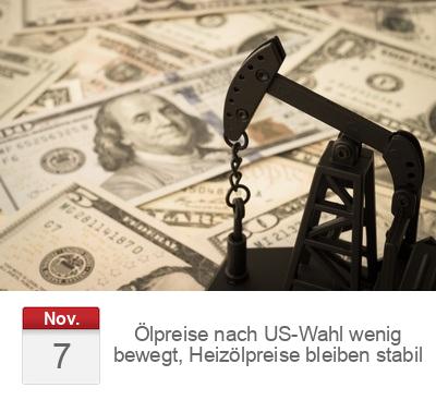 Ölpreise nach US-Wahl wenig bewegt, Heizölpreise bleiben stabil