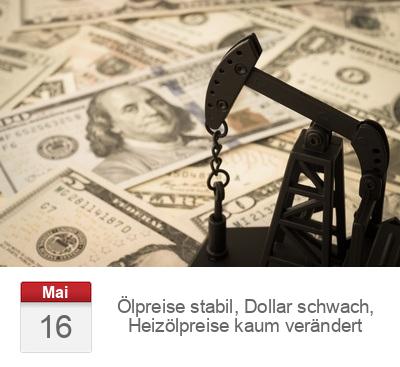 Ölpreise stabil, Dollar schwach, Heizölpreise kaum verändert