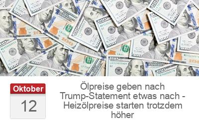 Ölpreise geben nach Trump-Statement etwas nach - Heizölpreise starten trotzdem höher
