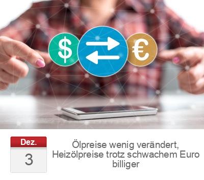 Ölpreise wenig verändert, Heizölpreise trotz schwachem Euro billiger