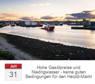 Hohe Gasölpreise und Niedrigwasser - keine guten Bedingungen für den Heizöl-Markt
