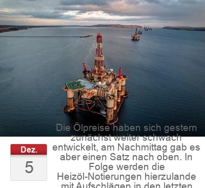 Die Ölpreise haben sich gestern zunächst weiter schwach entwickelt, am Nachmittag gab es aber einen Satz nach oben. In Folge werden die Heizöl-Notierungen hierzulande mit Aufschlägen in den letzten Handelstag der Woche starten.
