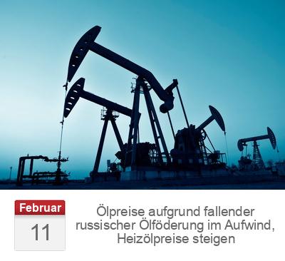 Ölpreise aufgrund fallender russischer Ölföderung im Aufwind, Heizölpreise steigen