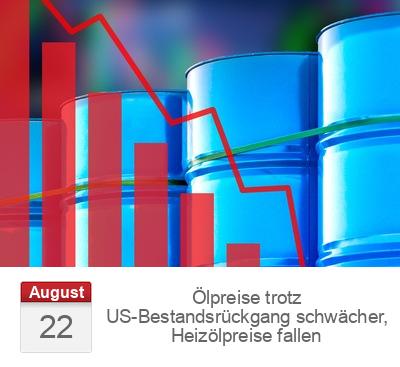 Ölpreise trotz US-Bestandsrückgang schwächer, Heizölpreise fallen