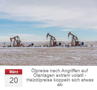 Ölpreise nach Angriffen auf Ölanlagen extrem volatil - Heizölpreise koppeln sich etwas ab