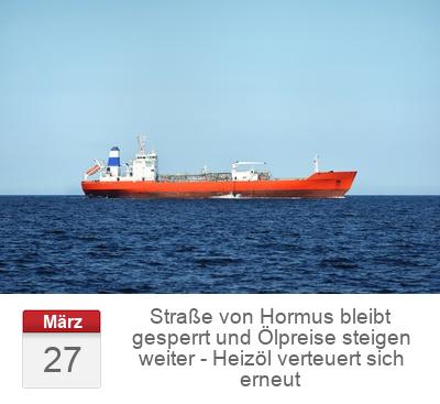 Straße von Hormus bleibt gesperrt und Ölpreise steigen weiter - Heizöl verteuert sich erneut