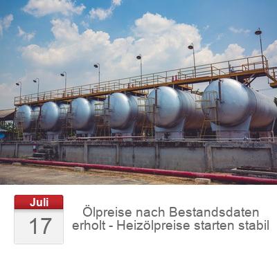 Ölpreise nach Bestandsdaten erholt - Heizölpreise starten stabil