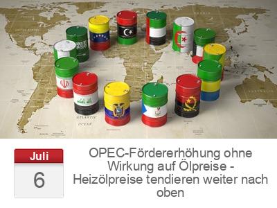 OPEC-Fördererhöhung ohne Wirkung auf Ölpreise - Heizölpreise tendieren weiter nach oben