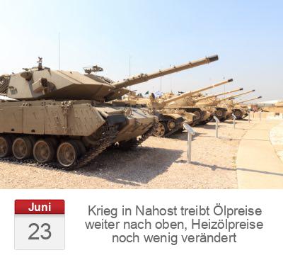 Krieg in Nahost treibt Ölpreise weiter nach oben, Heizölpreise noch wenig verändert