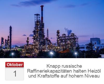 Knapp russische Raffineriekapazitäten halten Heizöl und Kraftstoffe auf hohem Niveau