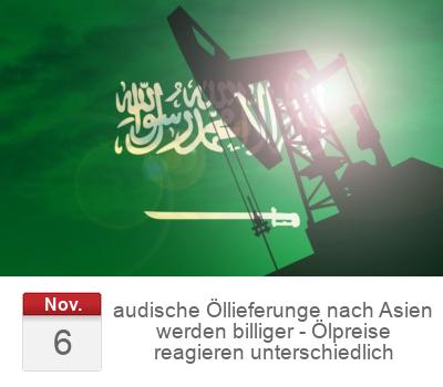 audische Öllieferunge nach Asien werden billiger - Ölpreise reagieren unterschiedlich