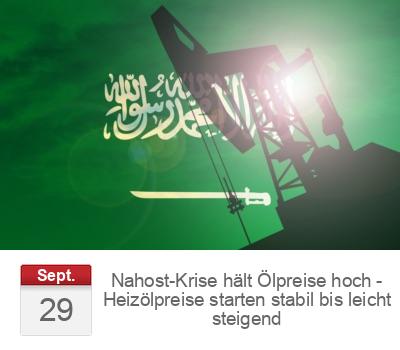 Nahost-Krise hält Ölpreise hoch - Heizölpreise starten stabil bis leicht steigend
