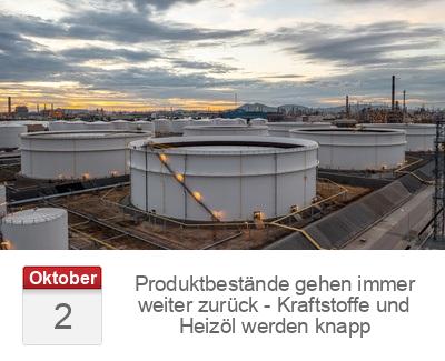 Produktbestände gehen immer weiter zurück - Kraftstoffe und Heizöl werden knapp