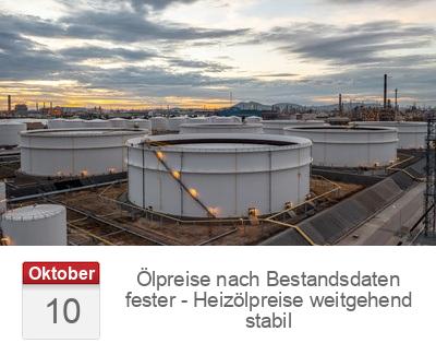 Ölpreise nach Bestandsdaten fester - Heizölpreise weitgehend stabil