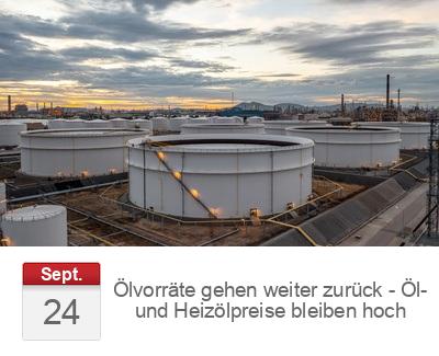 Ölvorräte gehen weiter zurück - Öl- und Heizölpreise bleiben hoch
