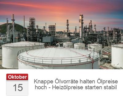Knappe Ölvorräte halten Ölpreise hoch - Heizölpreise starten stabil
