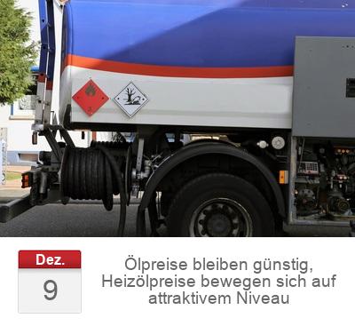 Ölpreise bleiben günstig, Heizölpreise bewegen sich auf attraktivem Niveau