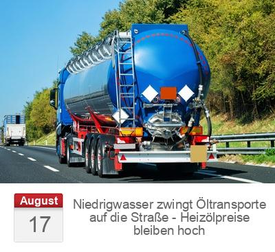 Niedrigwasser zwingt Öltransporte auf die Straße - Heizölpreise bleiben hoch